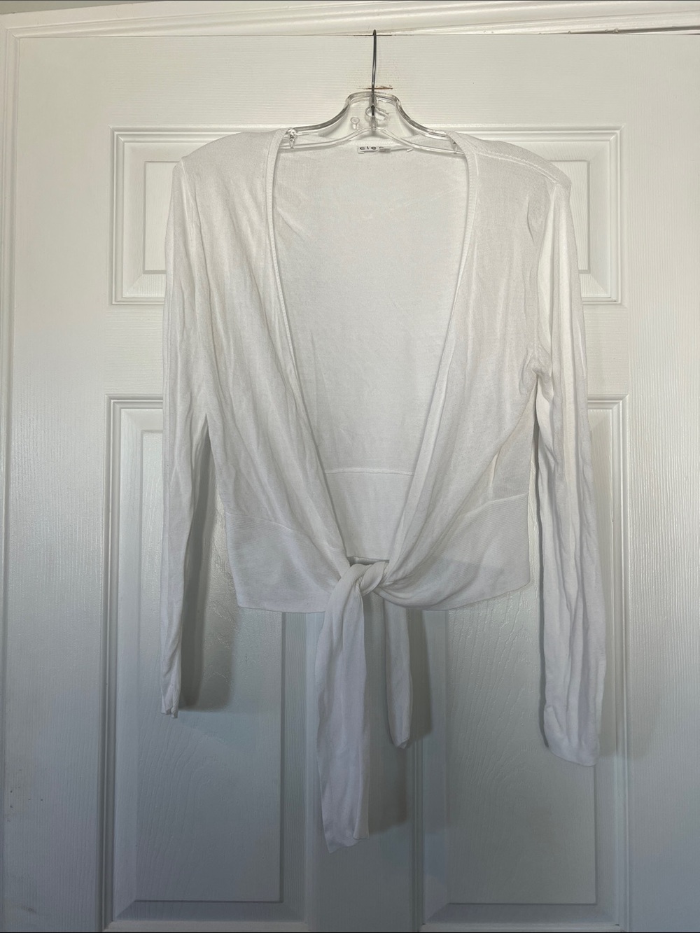cleo White Tie-Front Long Sleeve Crop Top